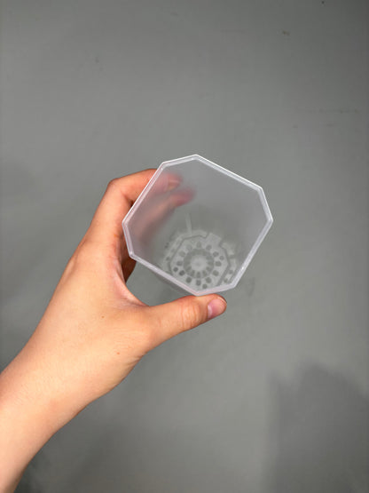 Top view of Small Transparent planter pot, 10x8cm, showcasing its octagonal shape and clear walls for optimal root observation.